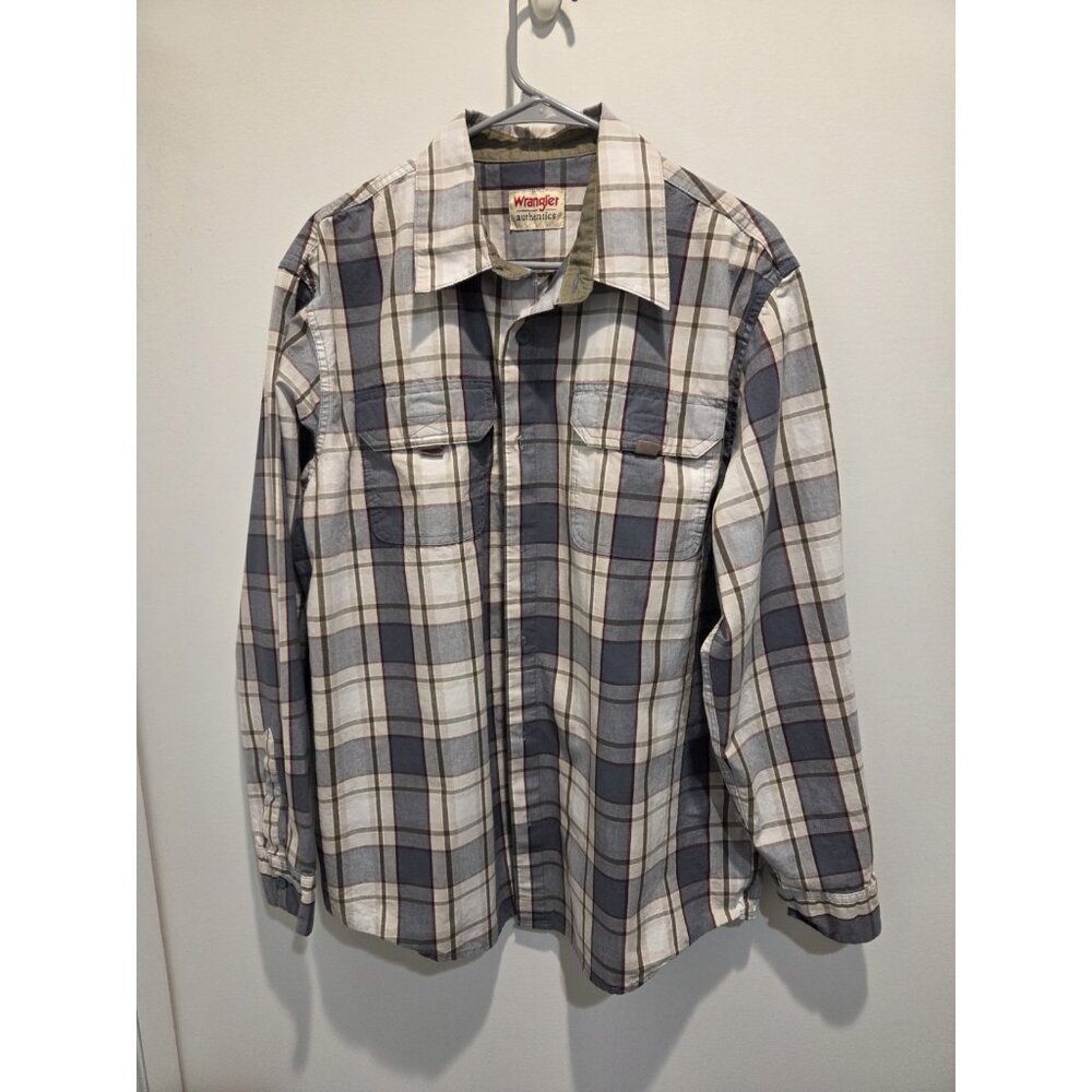 Wrangler Authentics Plaid Button Down Long Sleeve Blue Plaid Size Large
